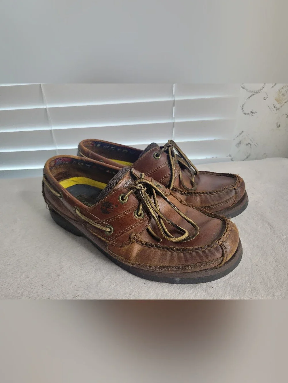 Timberland Brown Leather Mens Boat Shoes Classic Slip On Size 9 Earthkeepers Vtg